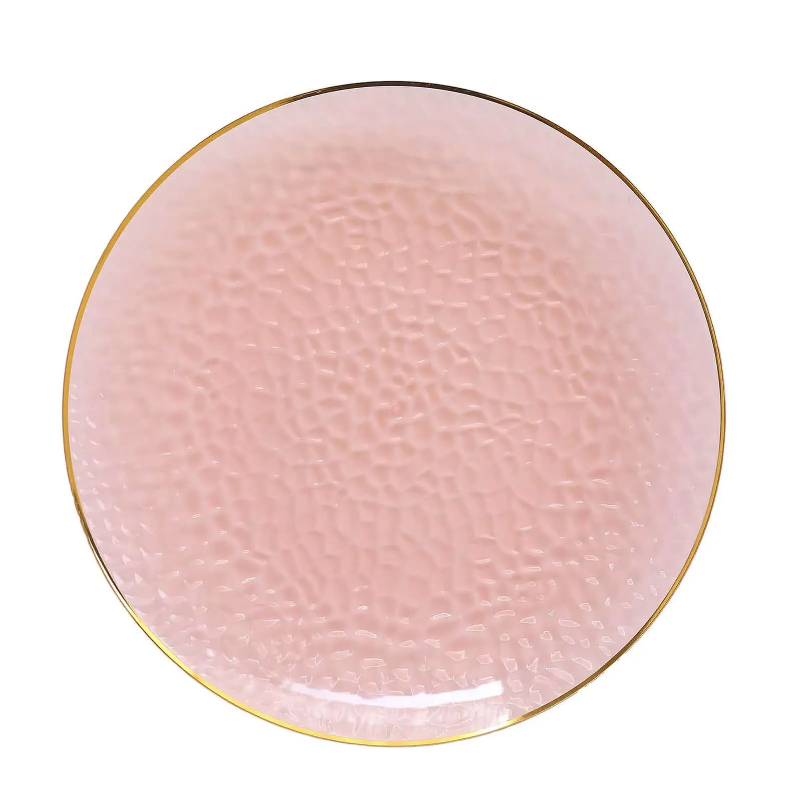 10 Pack Transparent Blush Hammered Economy Plastic Charger Plates With Gold Rim, 13" Round Dinner Chargers Event Tabletop Decor