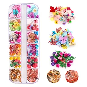 108PCS Dried Flowers for Nail Art - 33 Color Lovely Natural Flower Nail Art, 2 Color Foil Nail Art, Nail Art Accessories Kits, Dried Flowers for