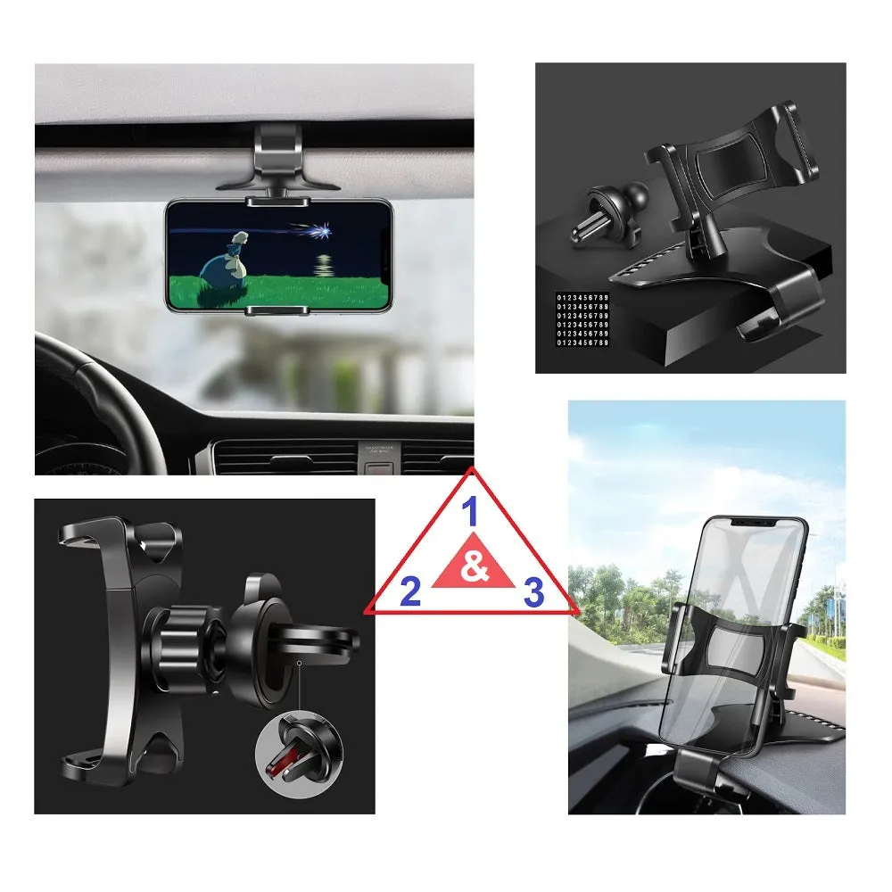 3 in 1 Car GPS Smartphone Holder: Dashboard / Visor Clamp   AC Grid Clip for ZTE Warp Sync - Black