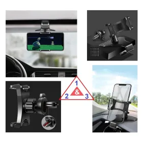 3 in 1 Car GPS Smartphone Holder: Dashboard / Visor Clamp   AC Grid Clip for ZTE Warp Sync - Black