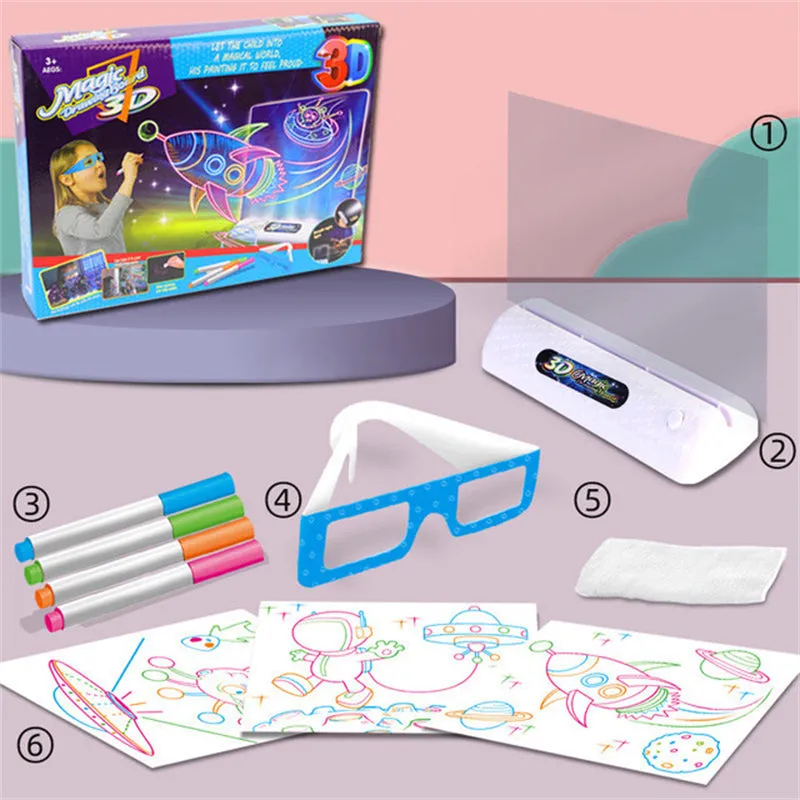 3D Fluorescent Magic Drawing Board LED Educational Toy for Kids