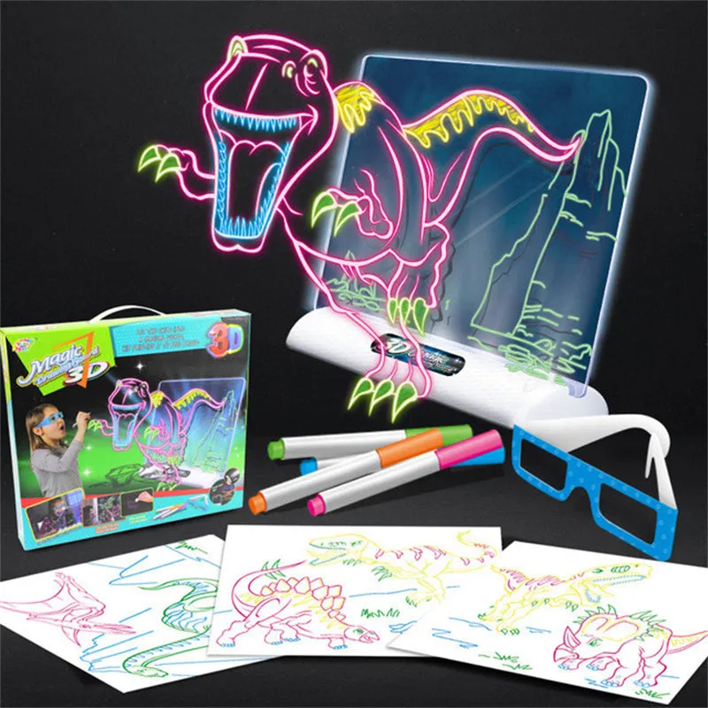 3D Fluorescent Magic Drawing Board LED Educational Toy for Kids