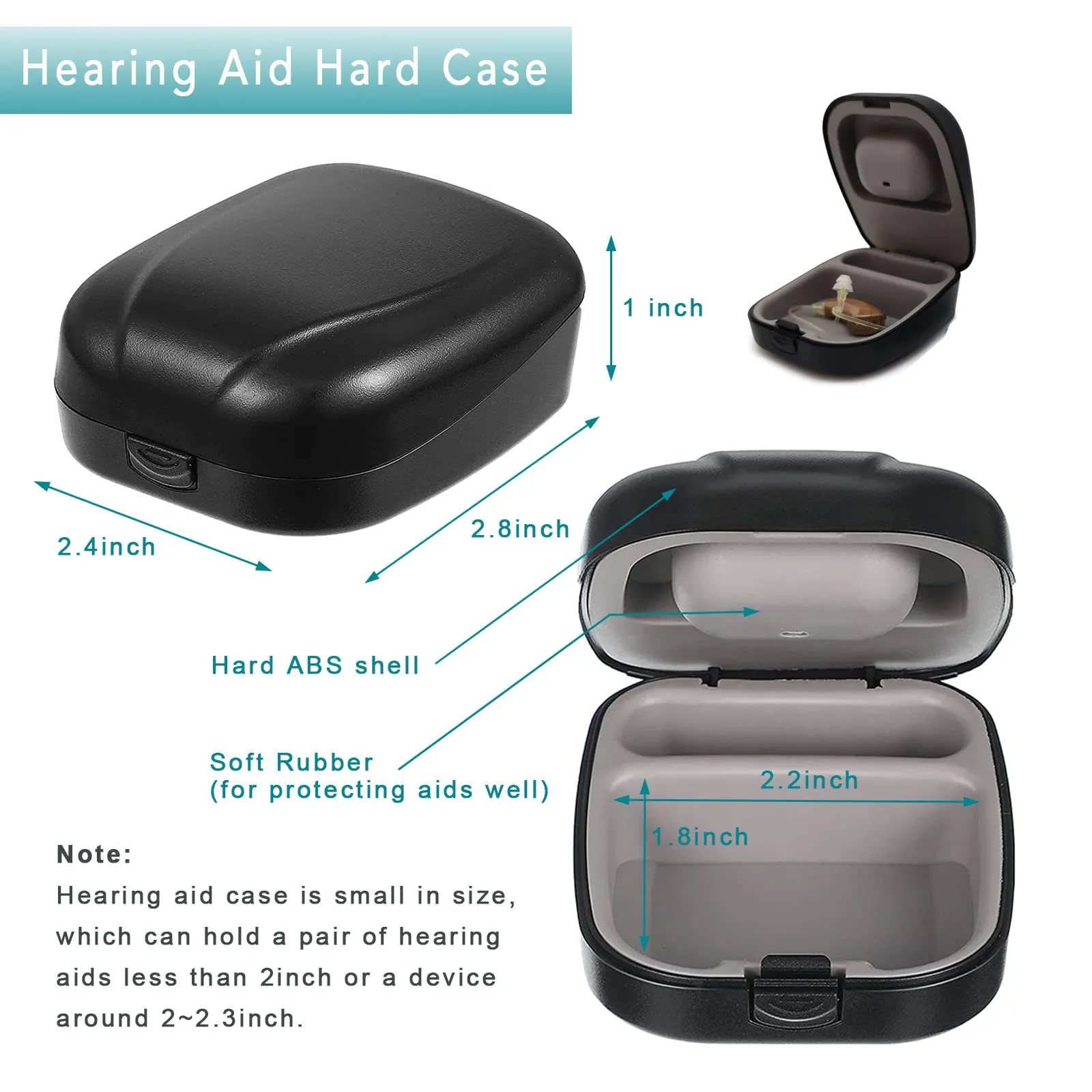 8 Pieces Hearing Aid Case Pocket Size with Cleaning Cloth Brush Tools for Sound Amplifier(Black)