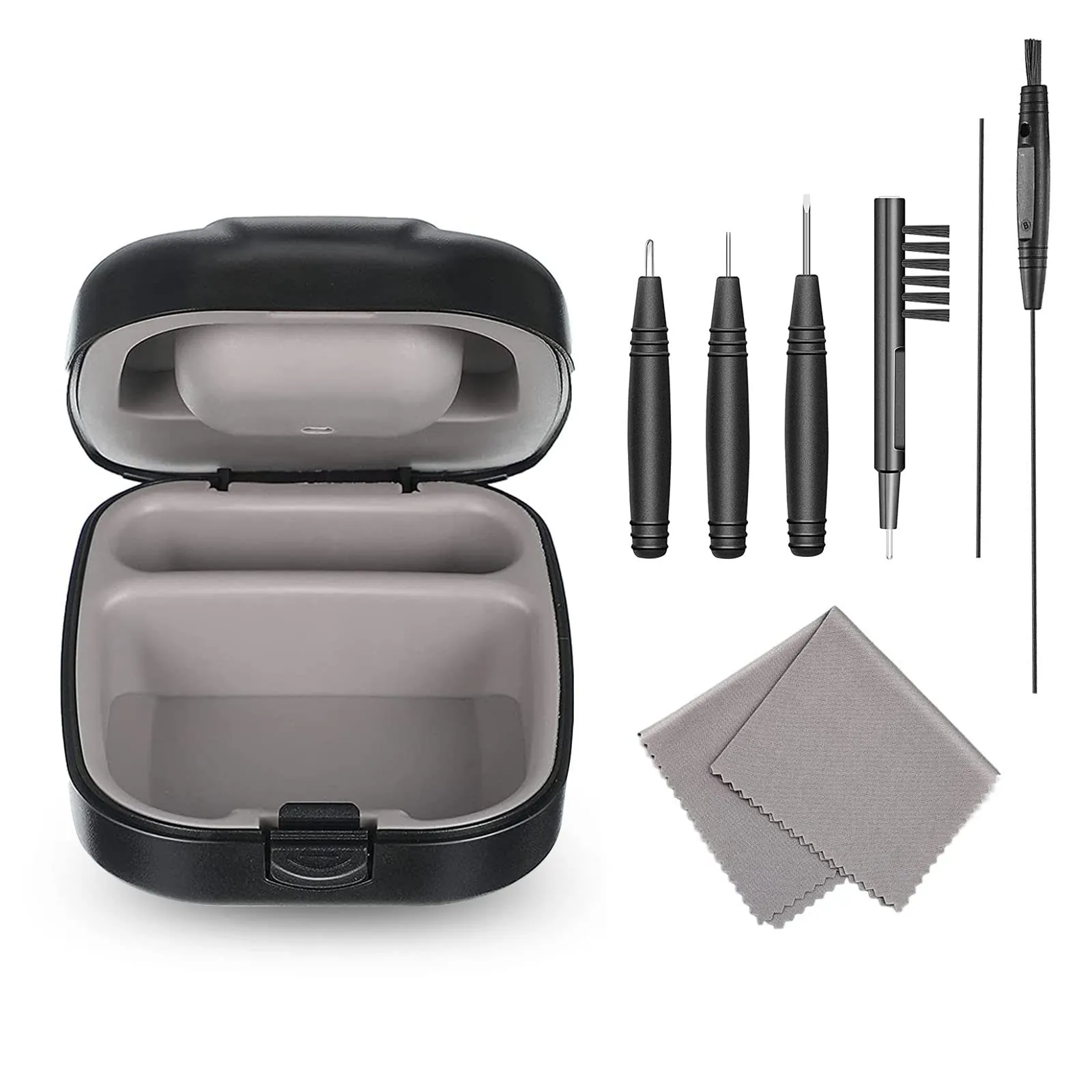 8 Pieces Hearing Aid Case Pocket Size with Cleaning Cloth Brush Tools for Sound Amplifier(Black)