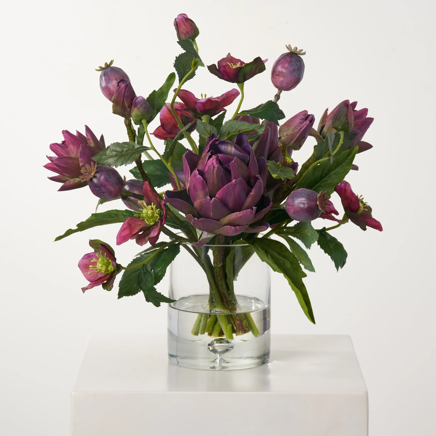 Amethyst Moods- Purple Artichoke, Ultra Violet Helleborus & Seed Pods Everyday Fall Arrangement