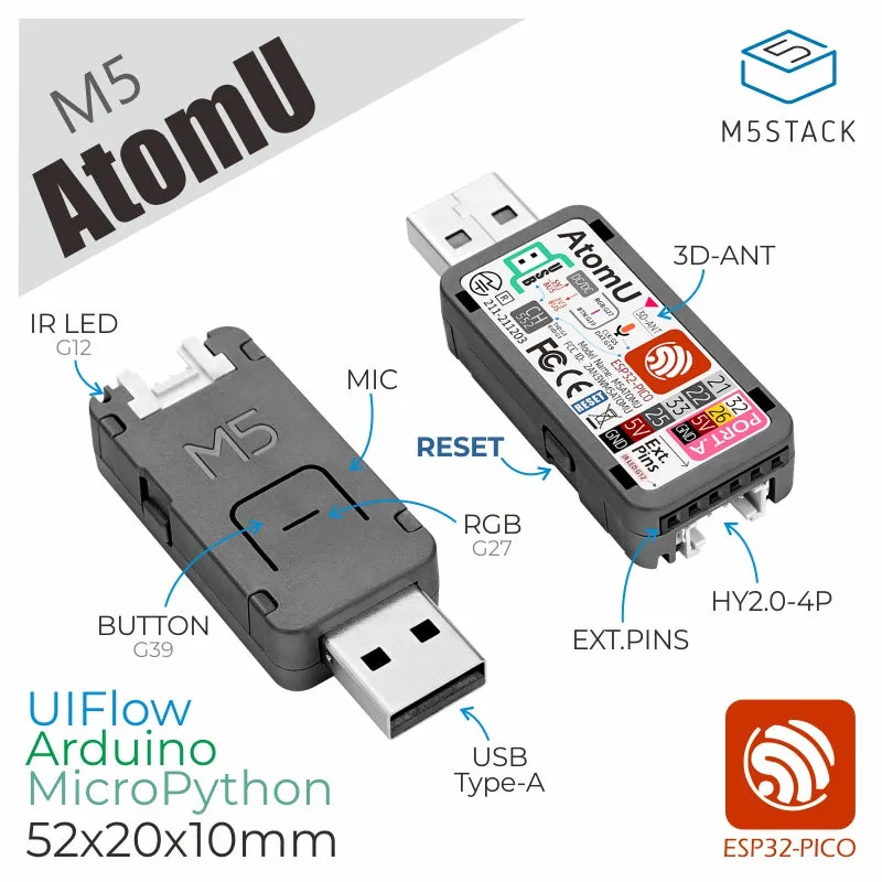 AtomU ESP32 Development Kit with USB-A