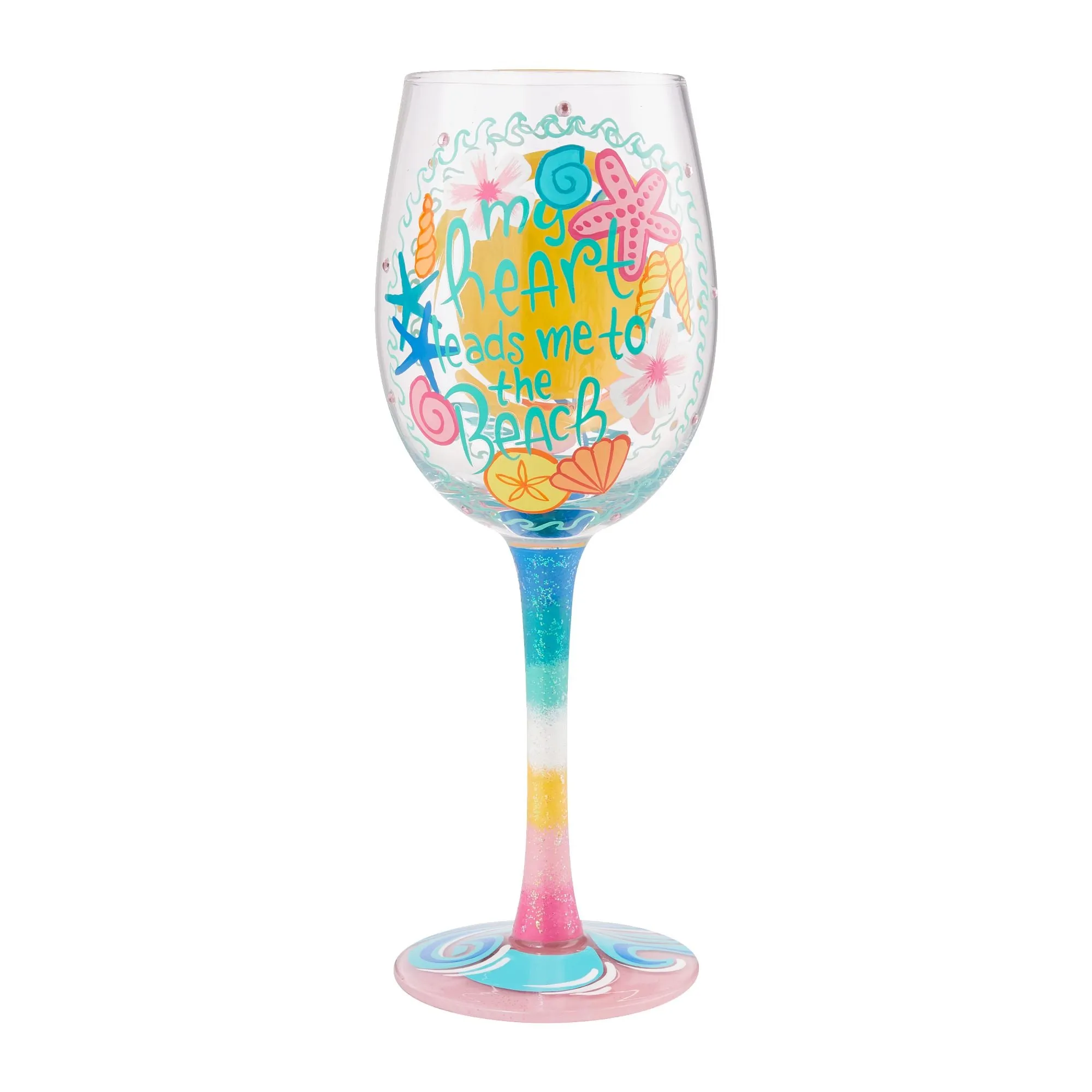 Beach Life Hand-Painted Artisan Wine Glass, 15 oz.