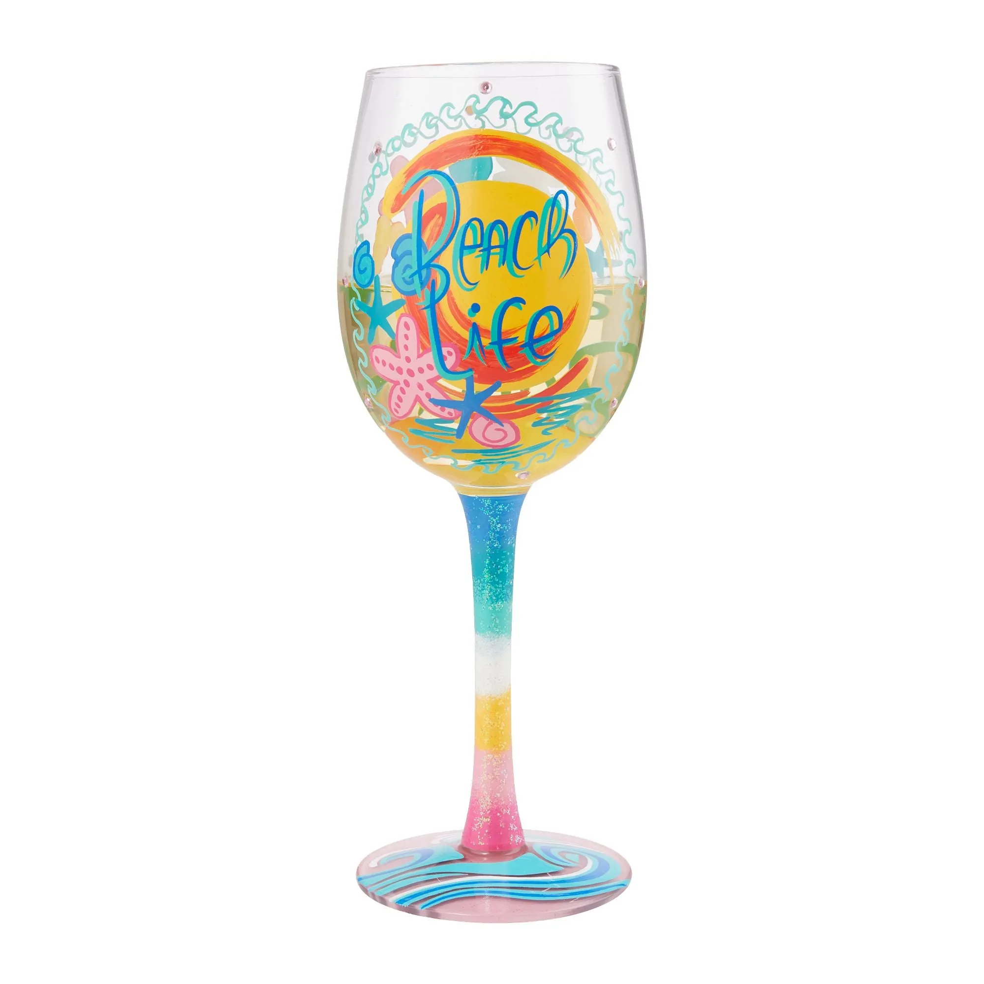 Beach Life Hand-Painted Artisan Wine Glass, 15 oz.