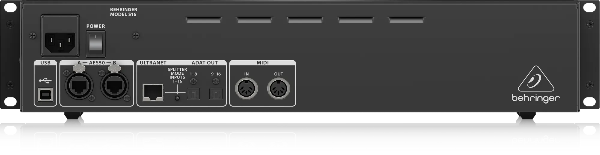 Behringer S16 I/O Box with 16 Remote-Controllable Midas Preamps, 8 Outputs and AES50 Networking featuring Klark Teknik SuperMAC Technology