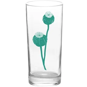 Botanical Poppy Pod Color Aqua Tall Collins Glass - Botanical Series
