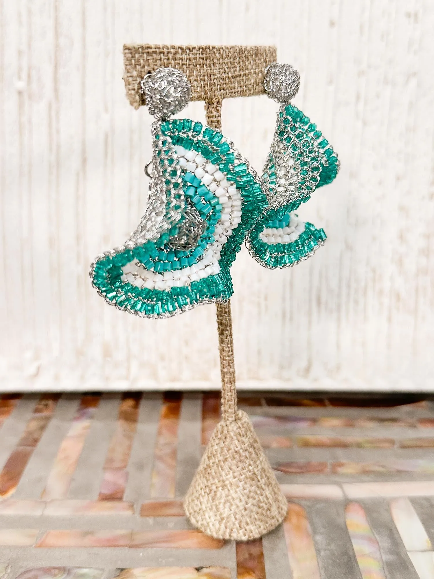 Buttercup Crystal Earrings, Silver Teal Mix