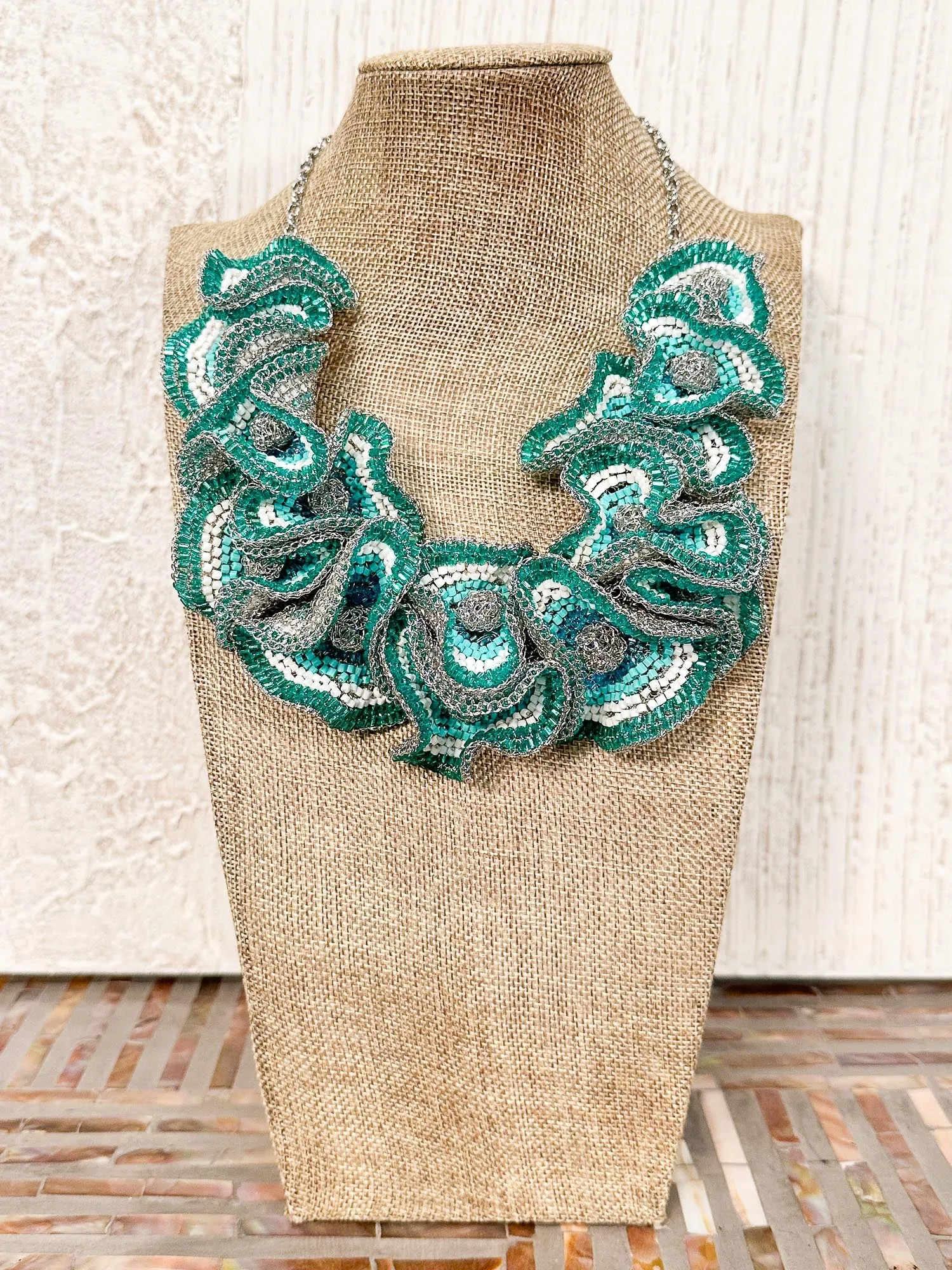 Buttercup Necklace, Silver Teal Mix