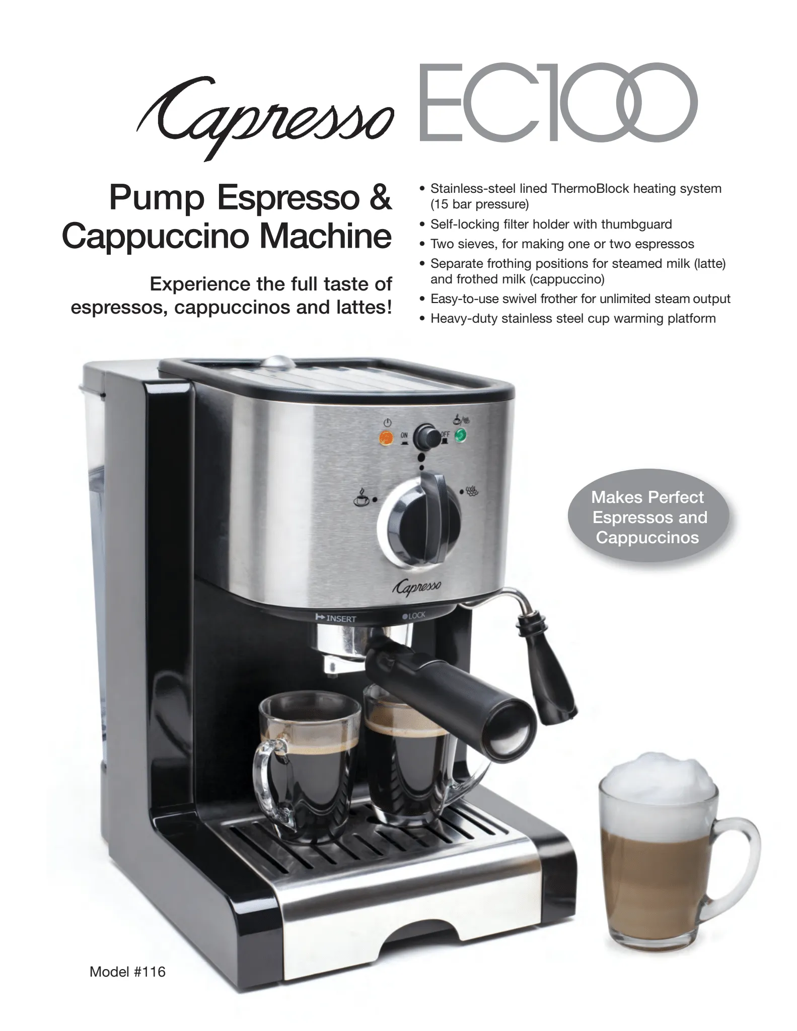 Capresso EC100-RB 116.04 Pump Espresso Cappuccino Machine Black and Stainless-Certified Refurbished