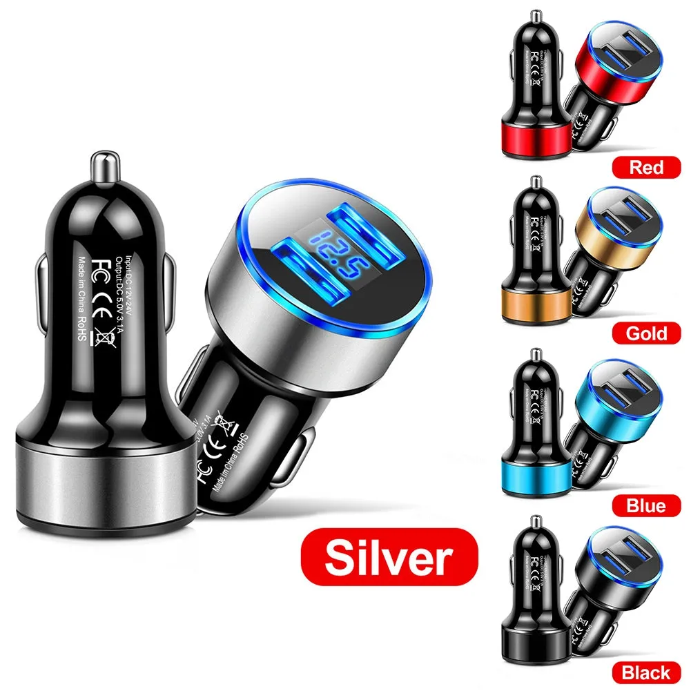 Car Charger Dual Port USB Fast Charging Adapter For Mobile Phones