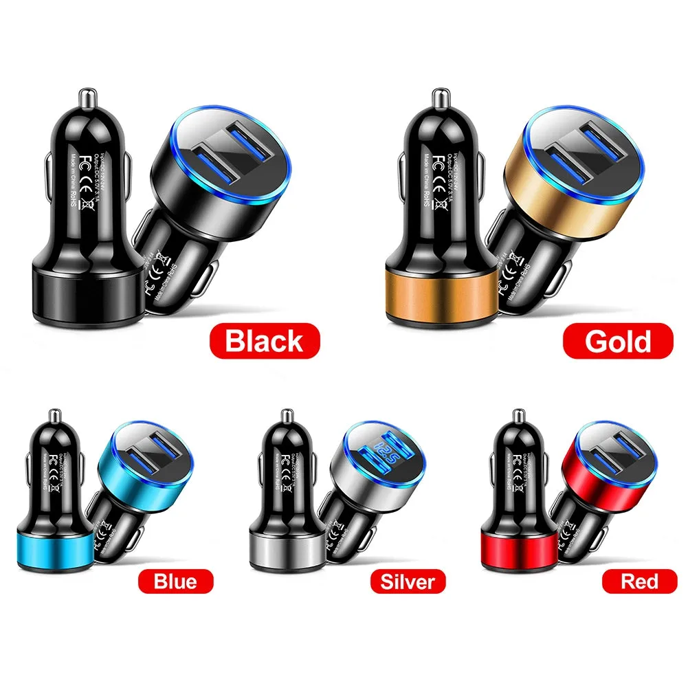 Car Charger Dual Port USB Fast Charging Adapter For Mobile Phones