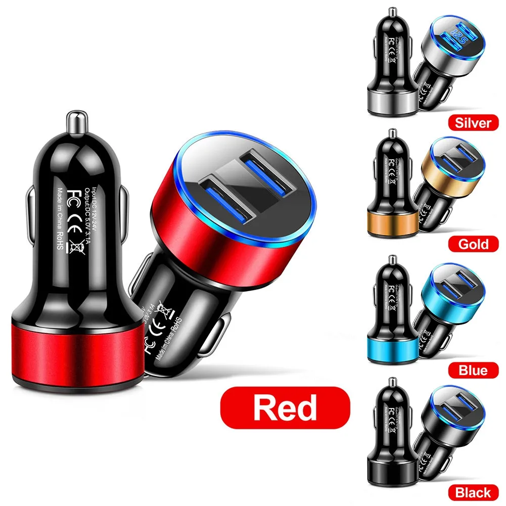 Car Charger Dual Port USB Fast Charging Adapter For Mobile Phones