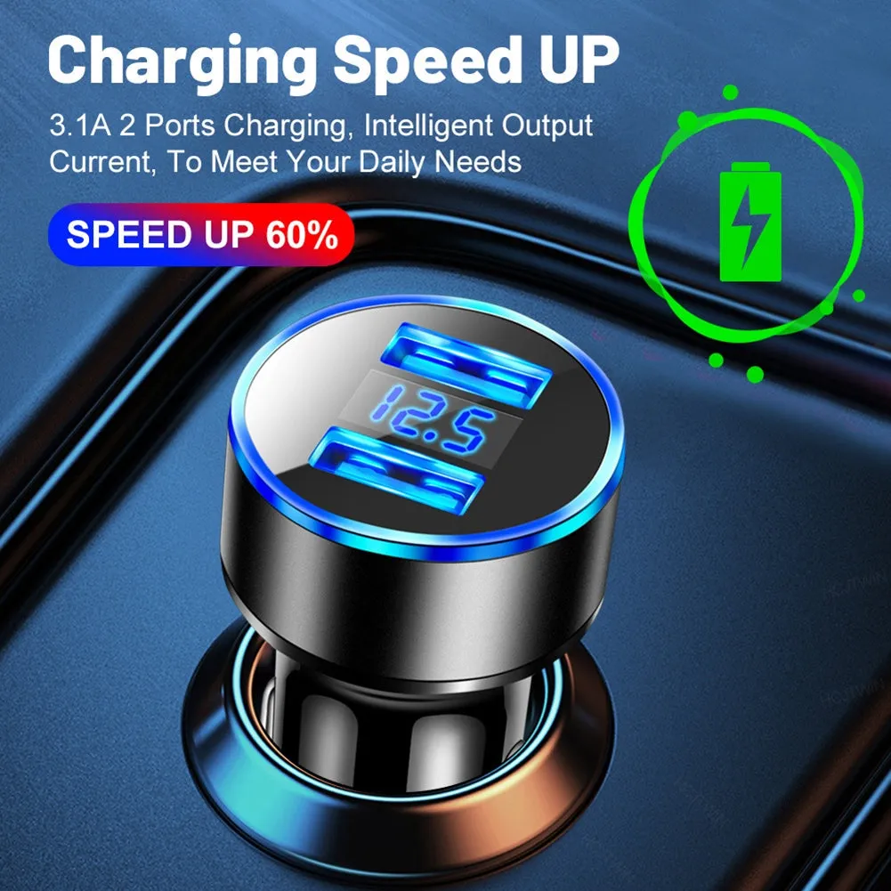 Car Charger Dual Port USB Fast Charging Adapter For Mobile Phones