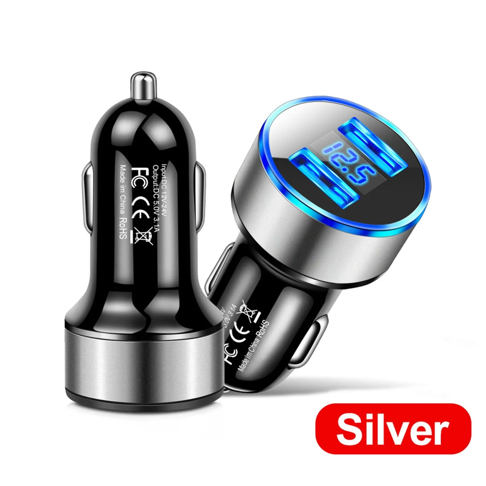Car Charger Dual Port USB Fast Charging Adapter For Mobile Phones
