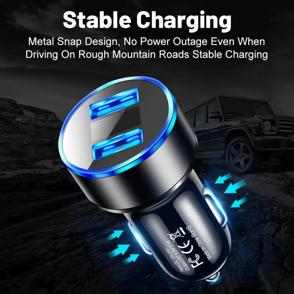 Car Charger Dual Port USB Fast Charging Adapter For Mobile Phones