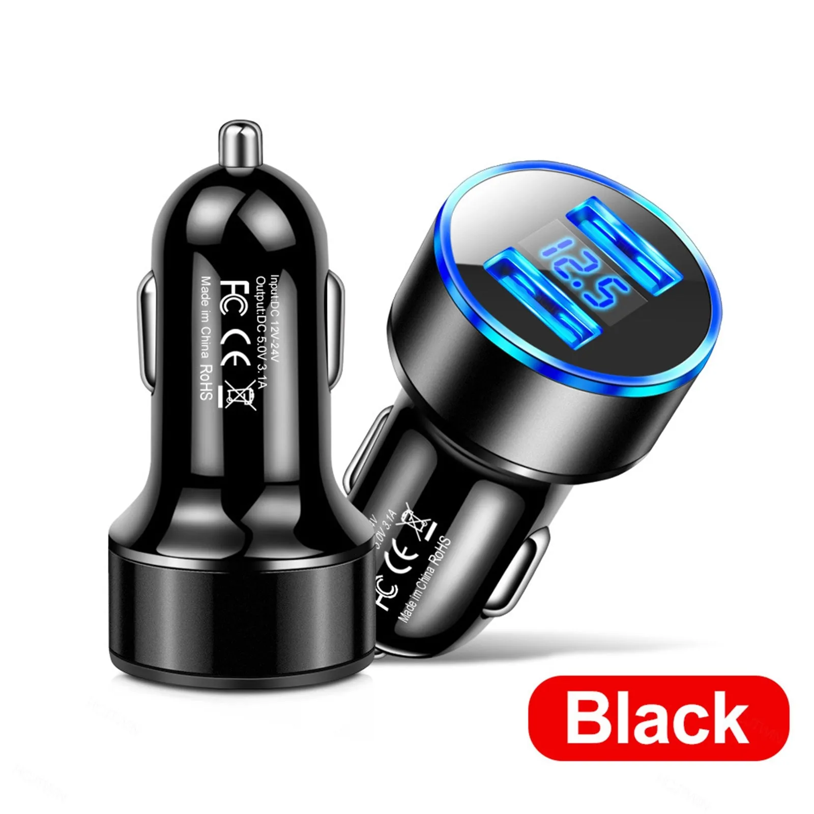Car Charger Dual Port USB Fast Charging Adapter For Mobile Phones