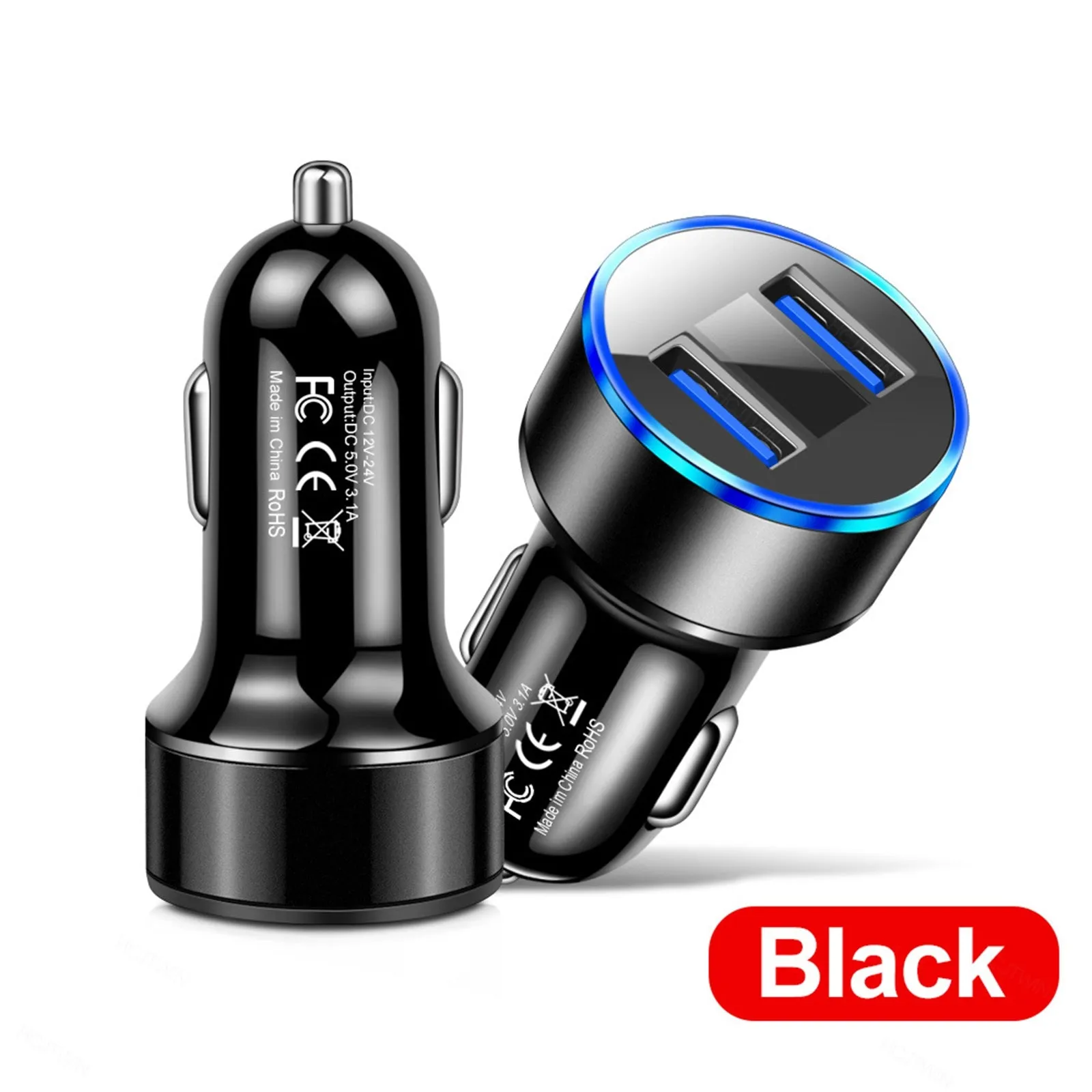 Car Charger Dual Port USB Fast Charging Adapter For Mobile Phones
