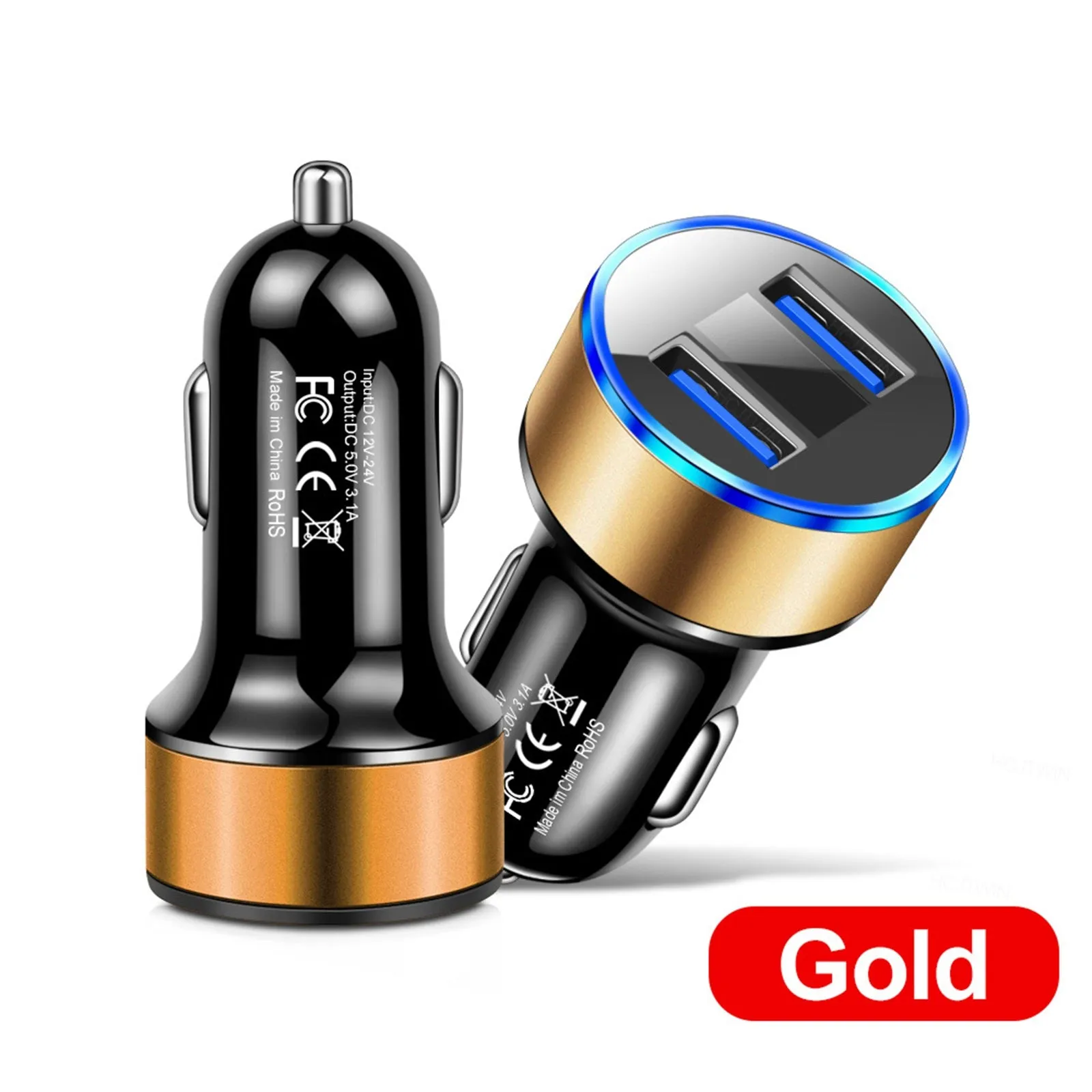 Car Charger Dual Port USB Fast Charging Adapter For Mobile Phones