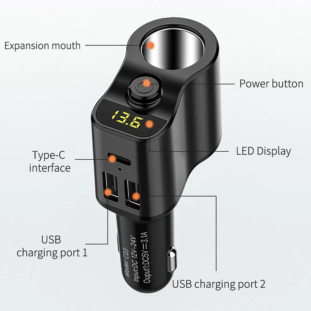 Car Charger Extension Cigarette Lighter Adapter Socket Splitter 2