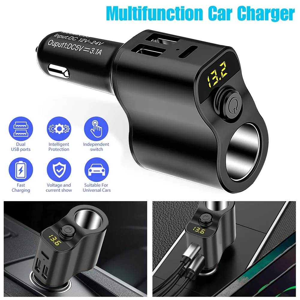 Car Charger Extension Cigarette Lighter Adapter Socket Splitter 2