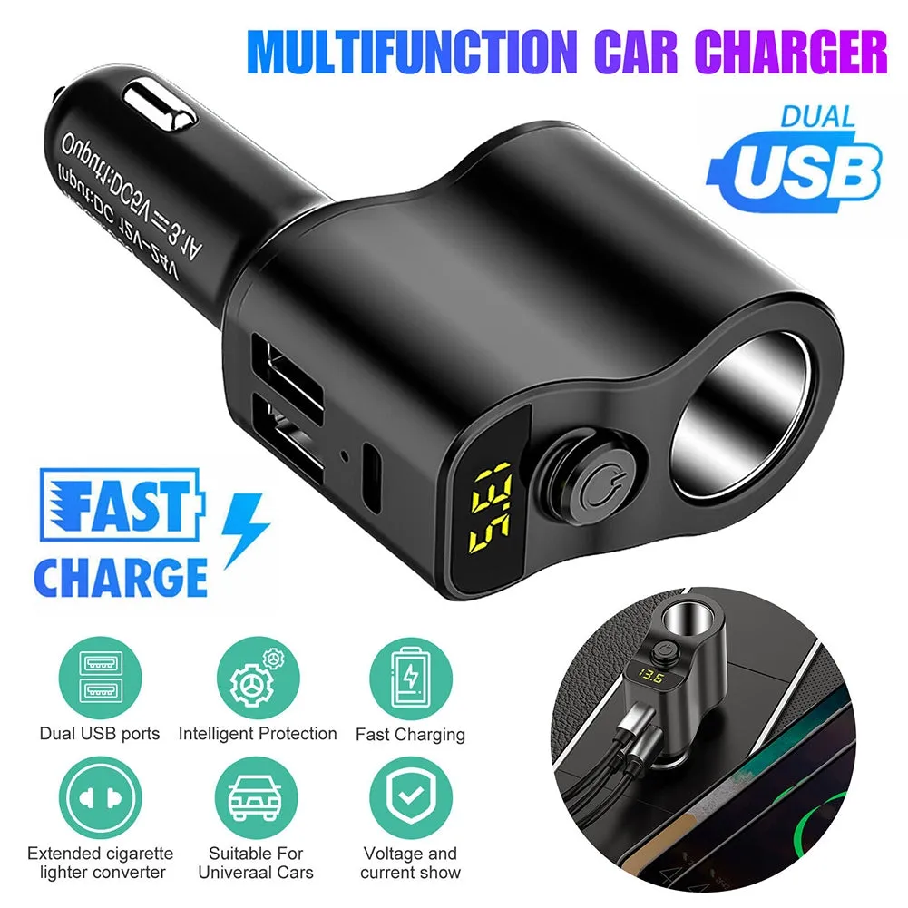 Car Charger Extension Cigarette Lighter Adapter Socket Splitter 2