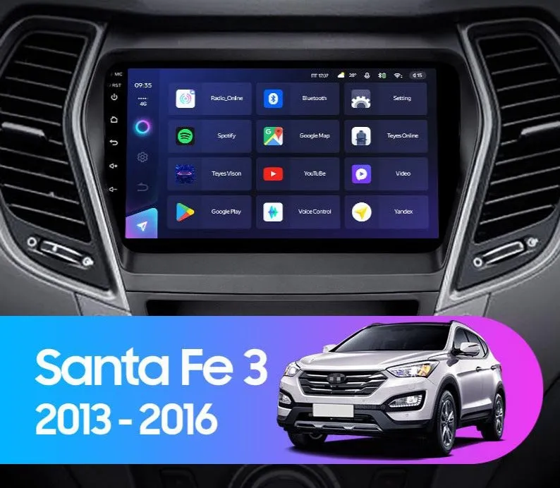 Car Dealz Elite 4G Data Model 10.2" Android 12.0 For Hyundai Santa Fe 3 2013 - 2016 In Dash Plus OEM Fascia