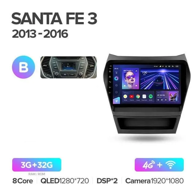 Car Dealz Elite 4G Data Model 10.2" Android 12.0 For Hyundai Santa Fe 3 2013 - 2016 In Dash Plus OEM Fascia