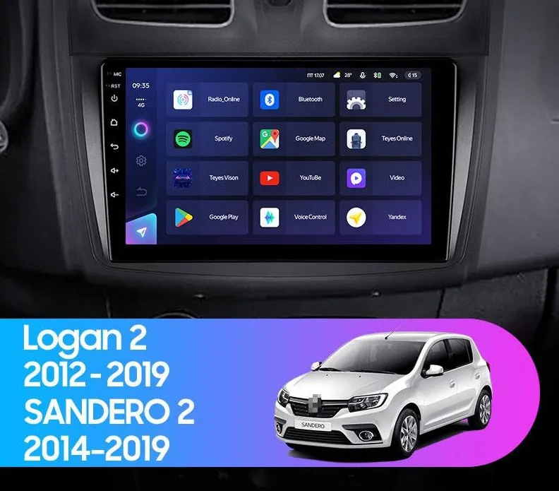 Car Dealz Elite 4G Data Model 10.2" Android 12.0 For Renault Logan 2 2012 - 2019 Sandero 2 2014 - 2019