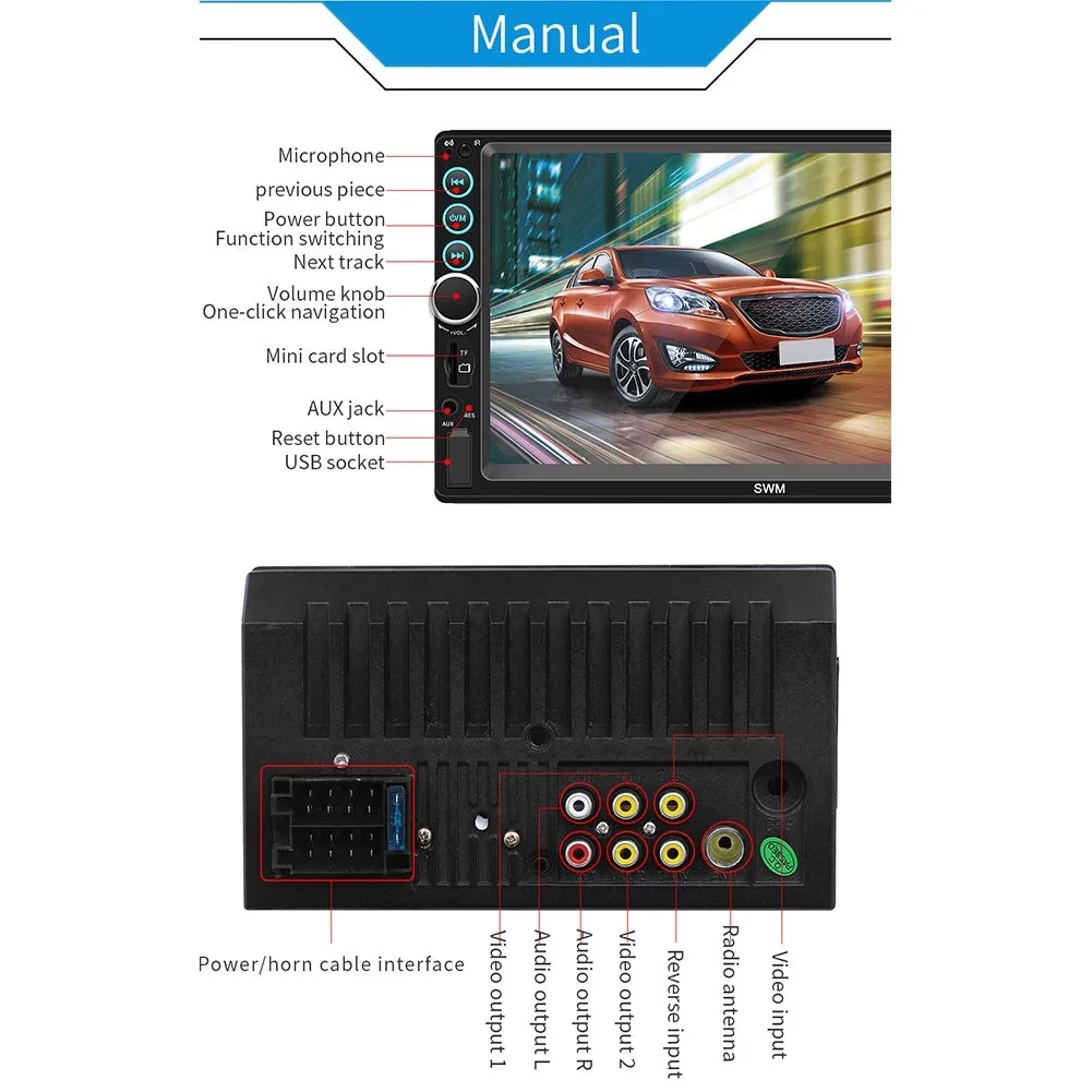Car Radio 7-inch Hd Dual Din 12v Radio Bluetooth-compatible