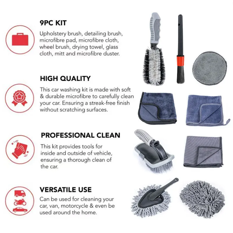 Car Washing Kit Microfiber Car Wash Sponge Brush Towel for Car Cleaning Wash Care