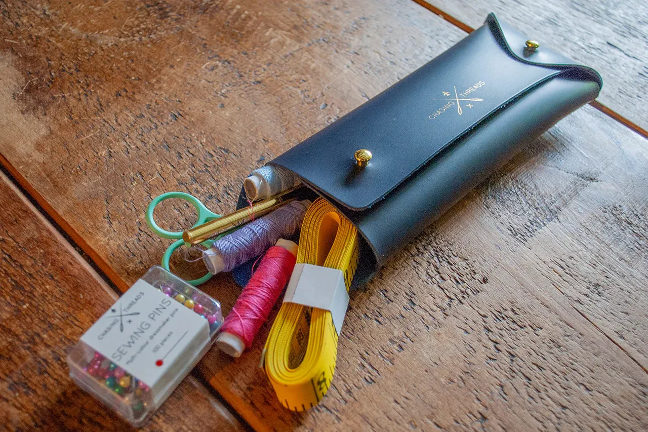 CHASING THREADS • Stitch Your Own Pencil or Glasses Case Kit • Navy • NEW