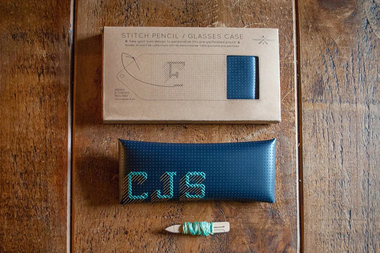 CHASING THREADS • Stitch Your Own Pencil or Glasses Case Kit • Navy • NEW
