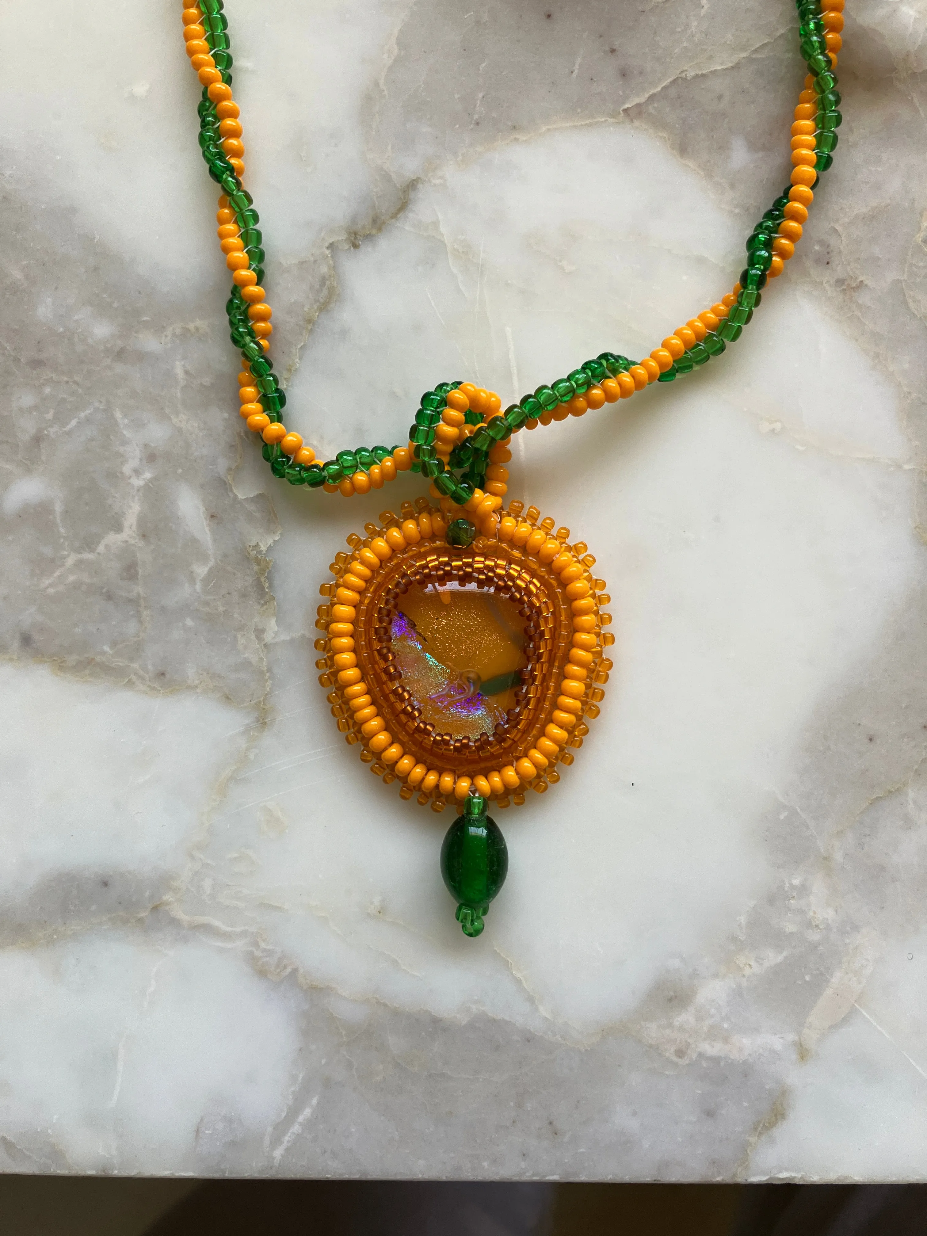 Copper and Yellow Orange with Green Dangle