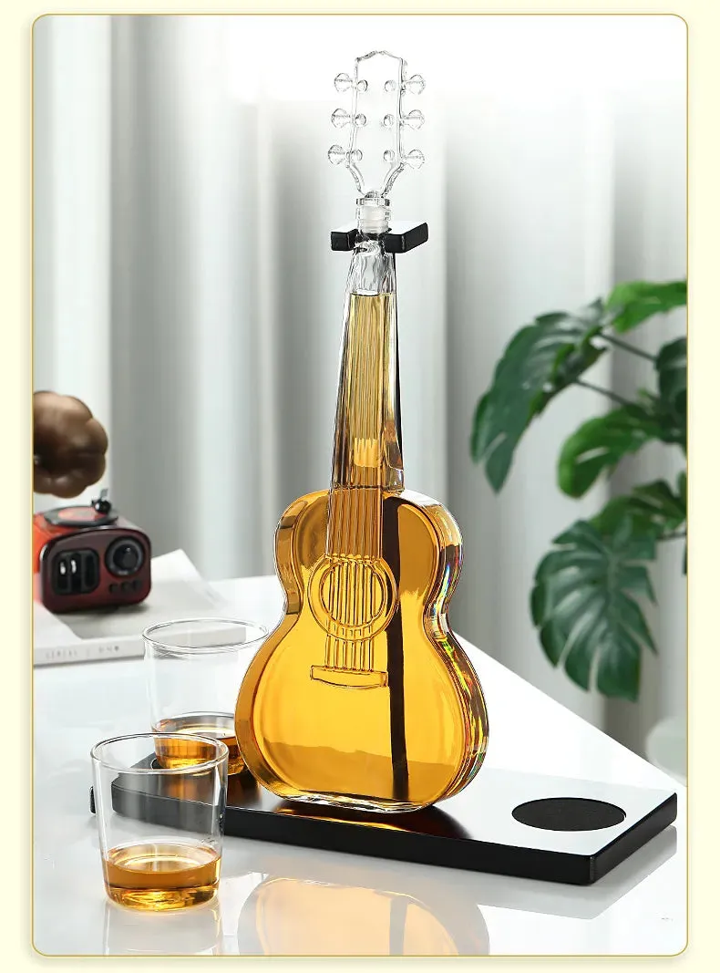 Crystal Led Free Glass Gutar Decanter Bottle Two  Glasses and Holder Set For Liquor Wine Whisky Vodka
