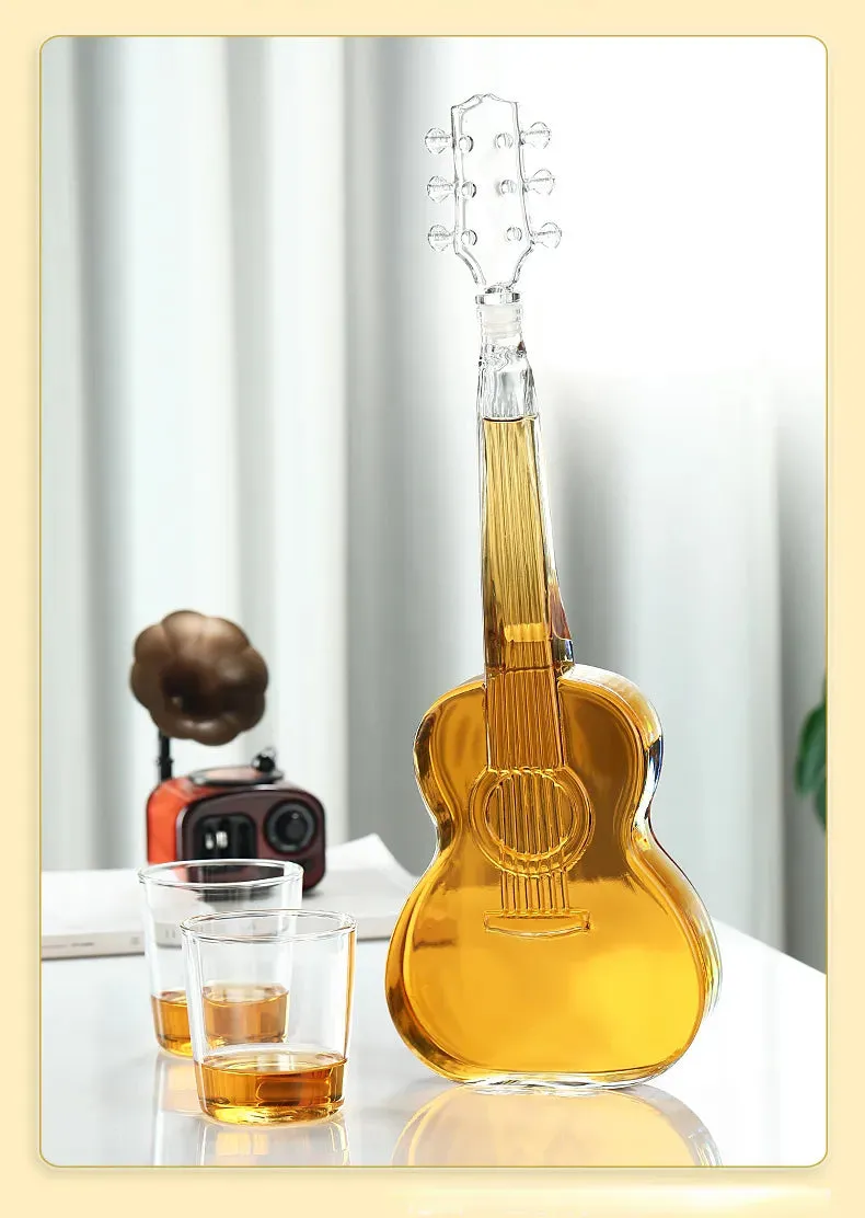 Crystal Led Free Glass Gutar Decanter Bottle Two  Glasses and Holder Set For Liquor Wine Whisky Vodka