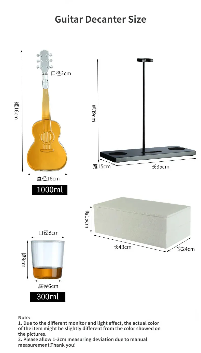 Crystal Led Free Glass Gutar Decanter Bottle Two  Glasses and Holder Set For Liquor Wine Whisky Vodka