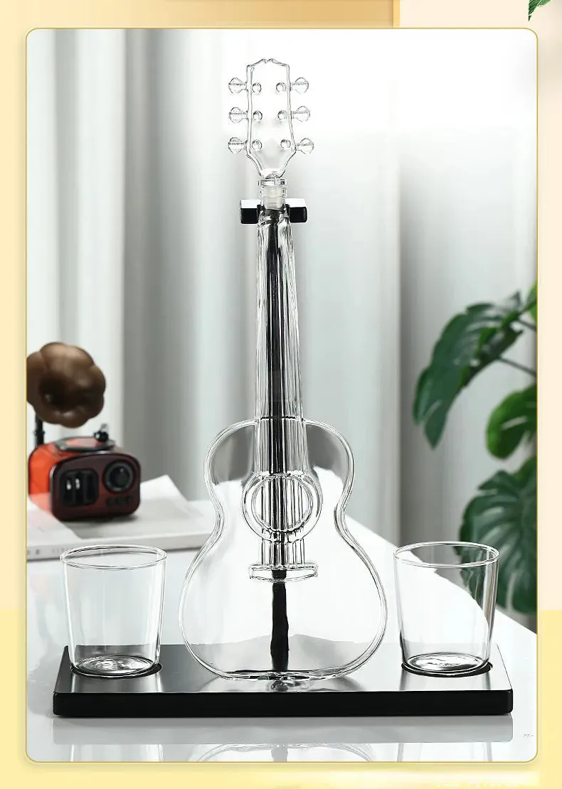 Crystal Led Free Glass Gutar Decanter Bottle Two  Glasses and Holder Set For Liquor Wine Whisky Vodka