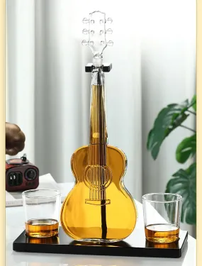 Crystal Led Free Glass Gutar Decanter Bottle Two  Glasses and Holder Set For Liquor Wine Whisky Vodka