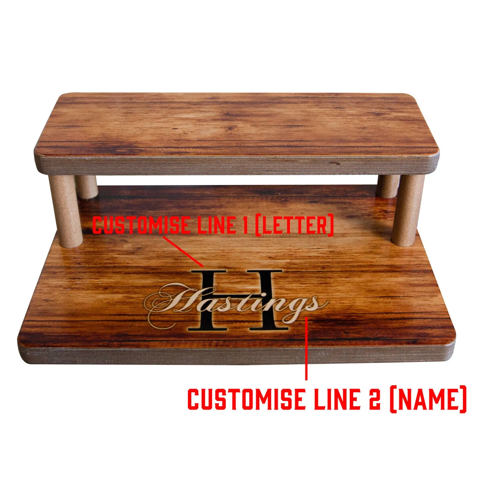 Customizable Monogram LED Counter Caddies™ - 12" Stained Straight Shelf