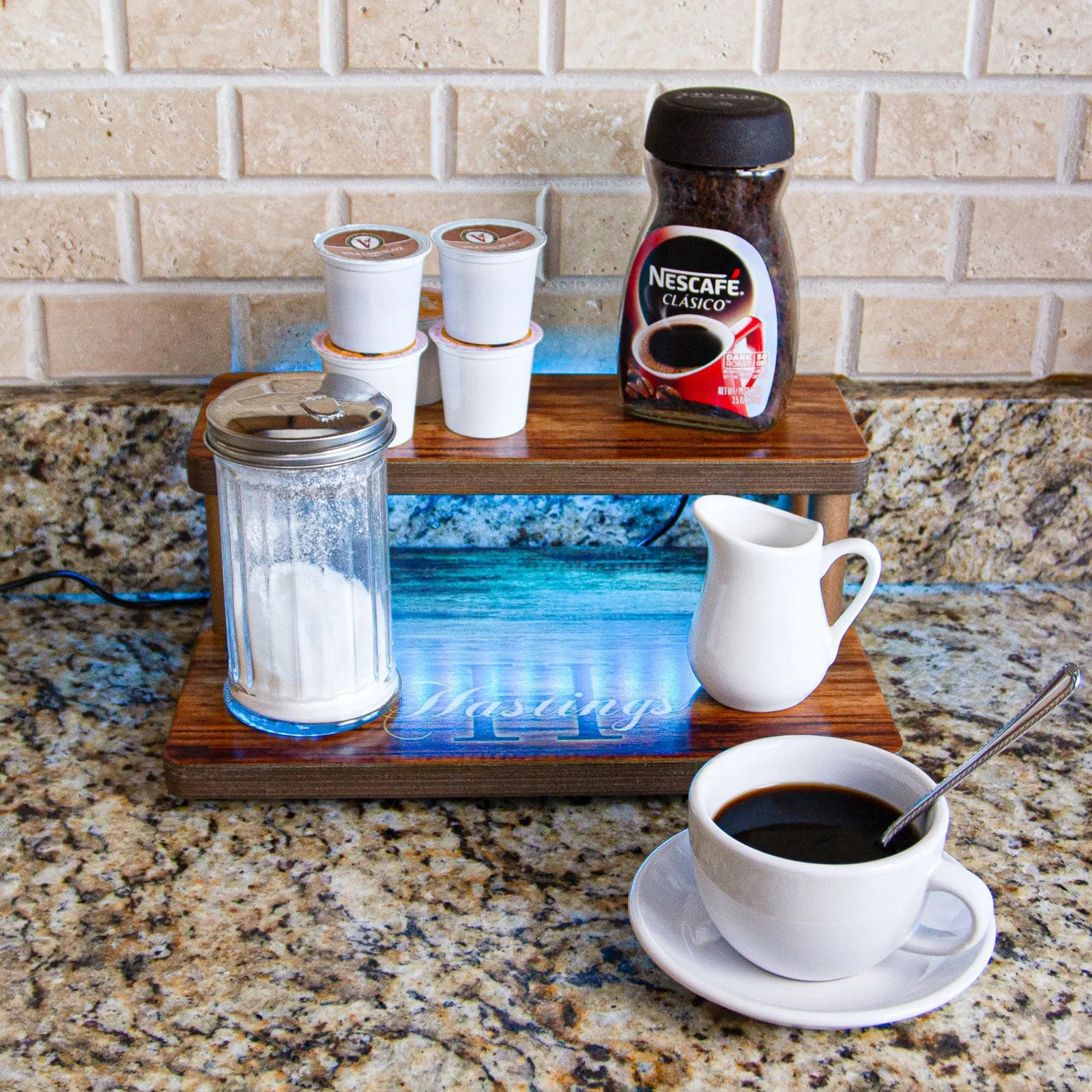 Customizable Monogram LED Counter Caddies™ - 12" Stained Straight Shelf