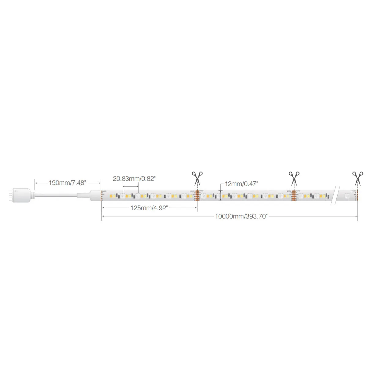 Dimension Pro LED Smart Tape Light Kit with Remote, 65ft Reel, Color Changing RGB and Tunable White, 24V, Plug Connection