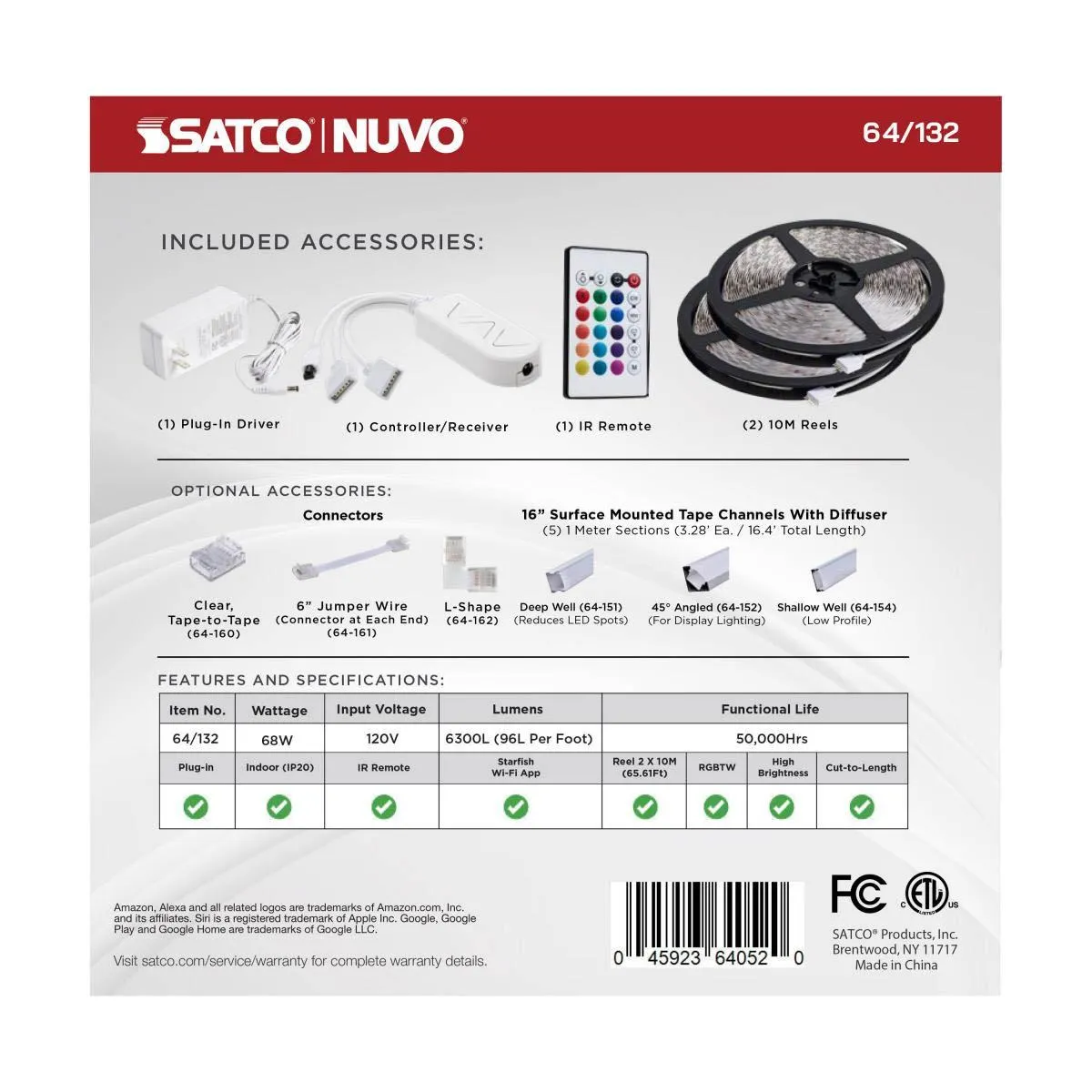 Dimension Pro LED Smart Tape Light Kit with Remote, 65ft Reel, Color Changing RGB and Tunable White, 24V, Plug Connection