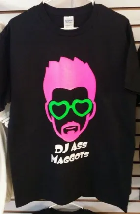 DJ Ass Maggots Pink Art Green Glasses T-shirt | Blasted Rat
