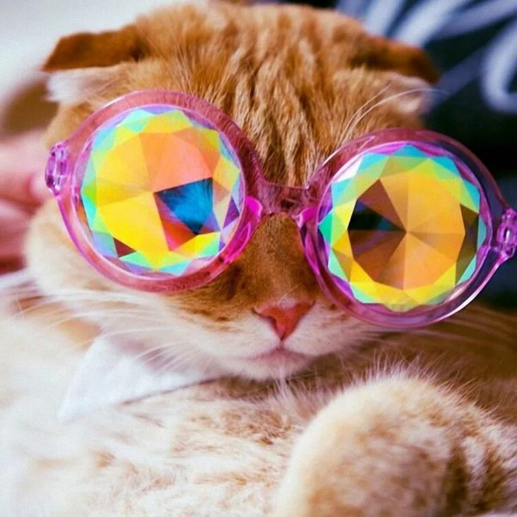 Festival Party Rave Kaleidoscope Rainbow Round Glasses Diffraction Crystal Lens