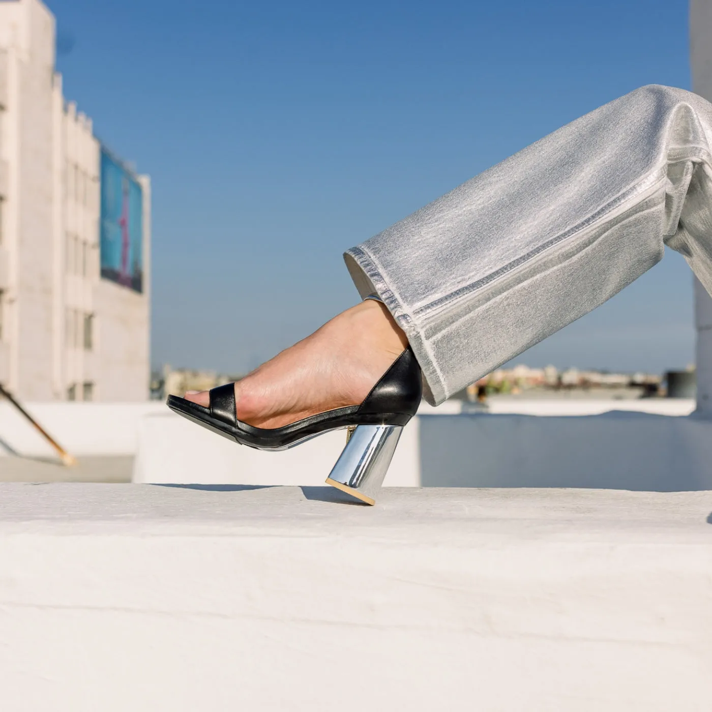 Flare Block Heel Kit 4 Silver Metallic