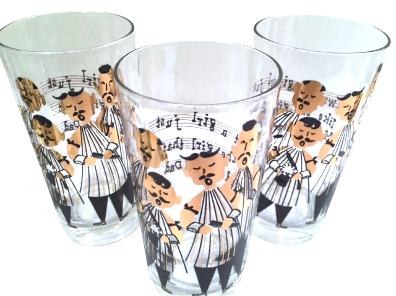 Gay Fad Signed Mid-Century Barbershop Quartet Glasses (Set of 4)